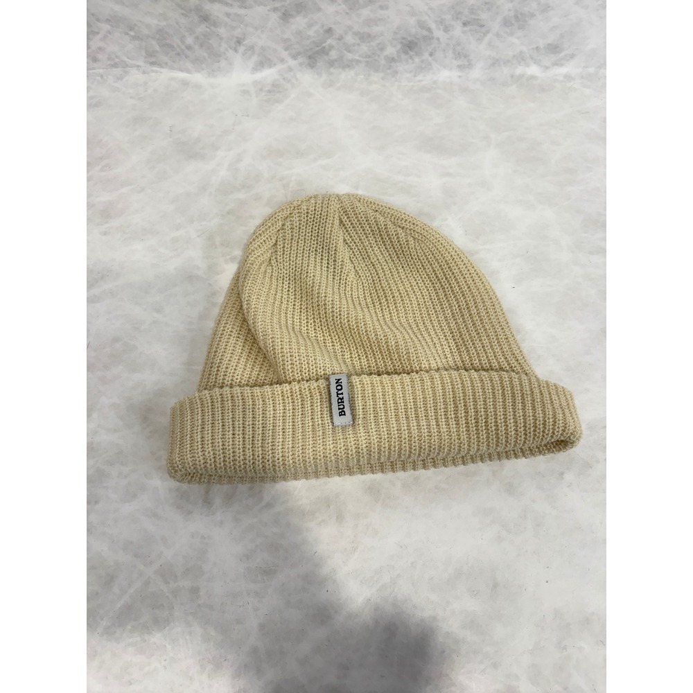 Burton Mens Cream Beige Ribbed Knit Cuffed Beanie Hat One Size 11123